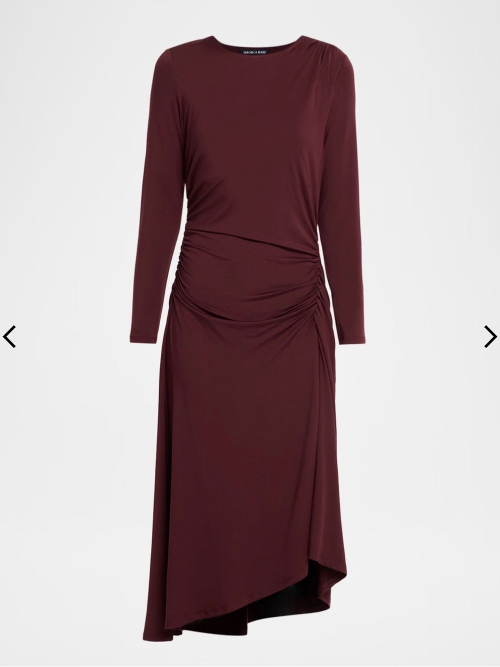 Veronica Beard Wine Long-Sleeve Ruched Asymmetric Midi Theodora Dress size M NWT